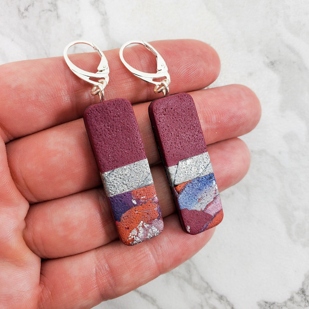 Long Rectangle Dangle Earrings - Marbled - Viva Magenta-Earrings-Tiry Originals, LLC