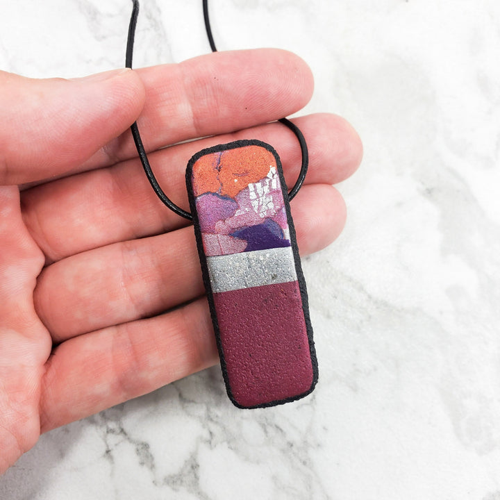 Long Rectangle Pendant - Marbled - Viva Magenta-Pendants-Tiry Originals, LLC