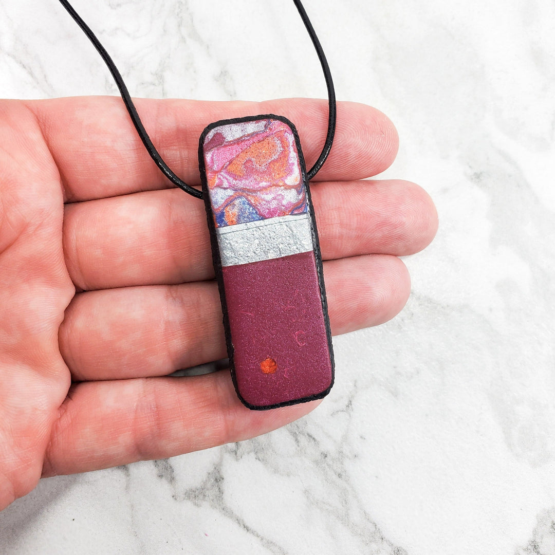 Long Rectangle Pendant - Marbled - Viva Magenta-Pendants-Tiry Originals, LLC