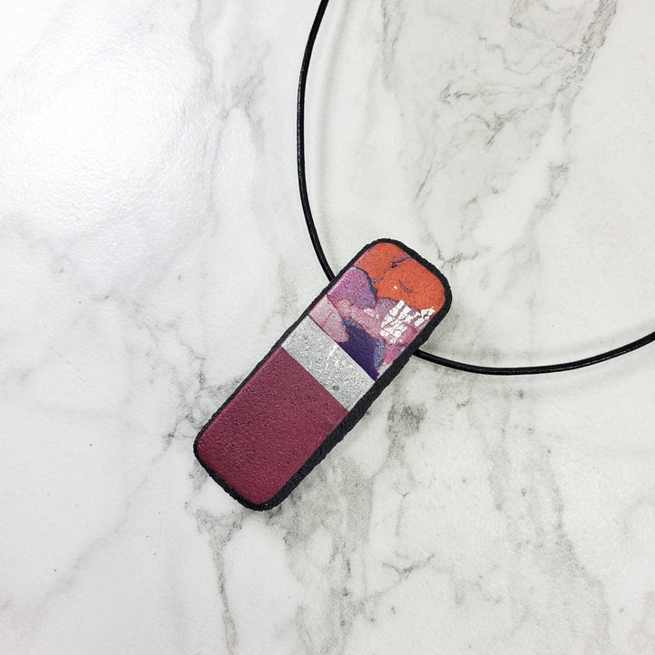 Long Rectangle Pendant - Marbled - Viva Magenta-Pendants-Tiry Originals, LLC