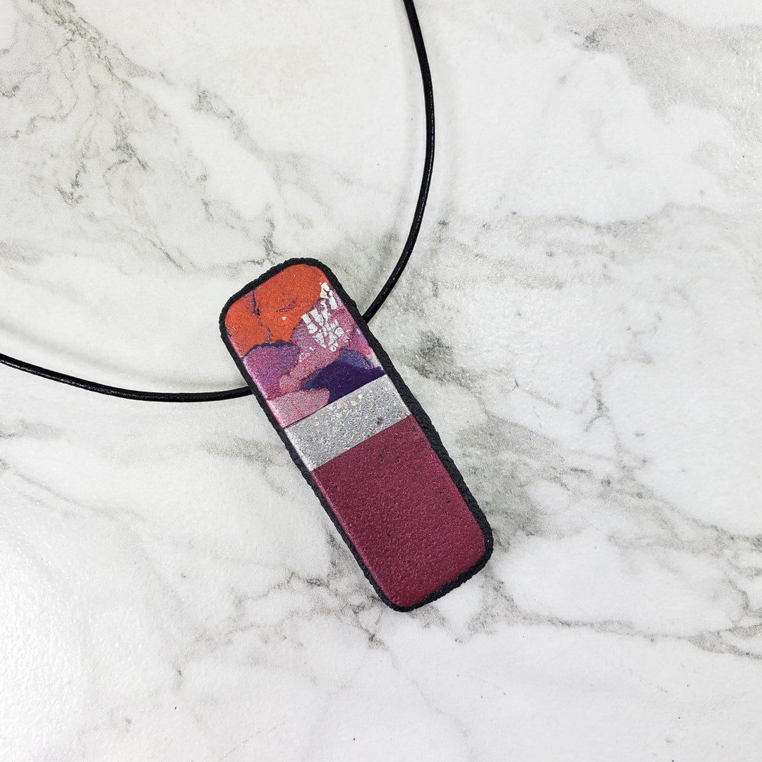 Long Rectangle Pendant - Marbled - Viva Magenta-Pendants--Tiry Originals, LLC