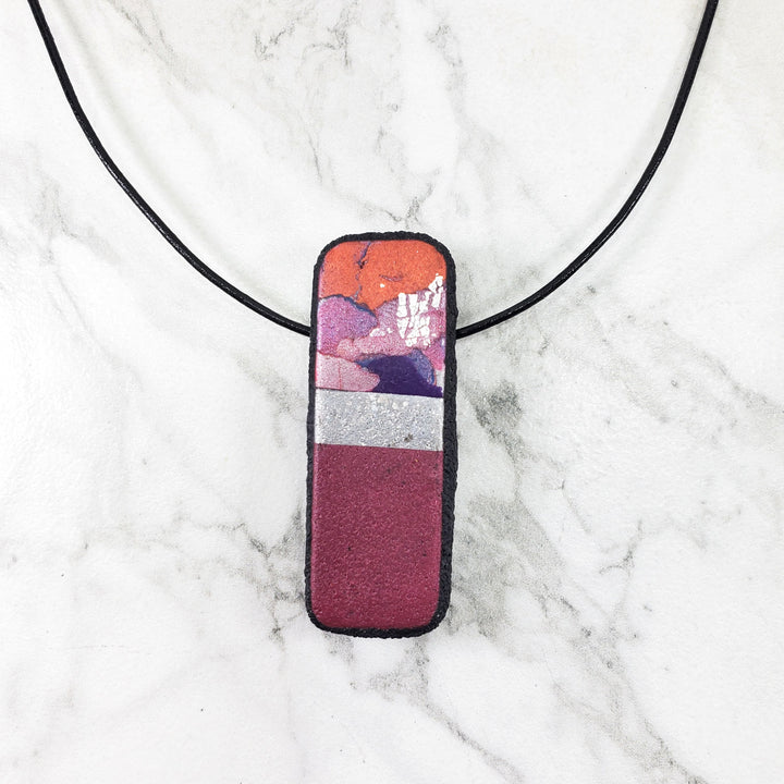 Long Rectangle Pendant - Marbled - Viva Magenta-Pendants--Tiry Originals, LLC