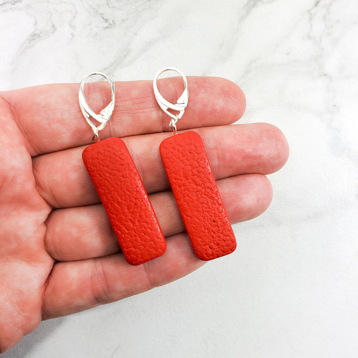 Long Regtangle Dangle Earring - Large - Red-Earrings-Tiry Originals, LLC