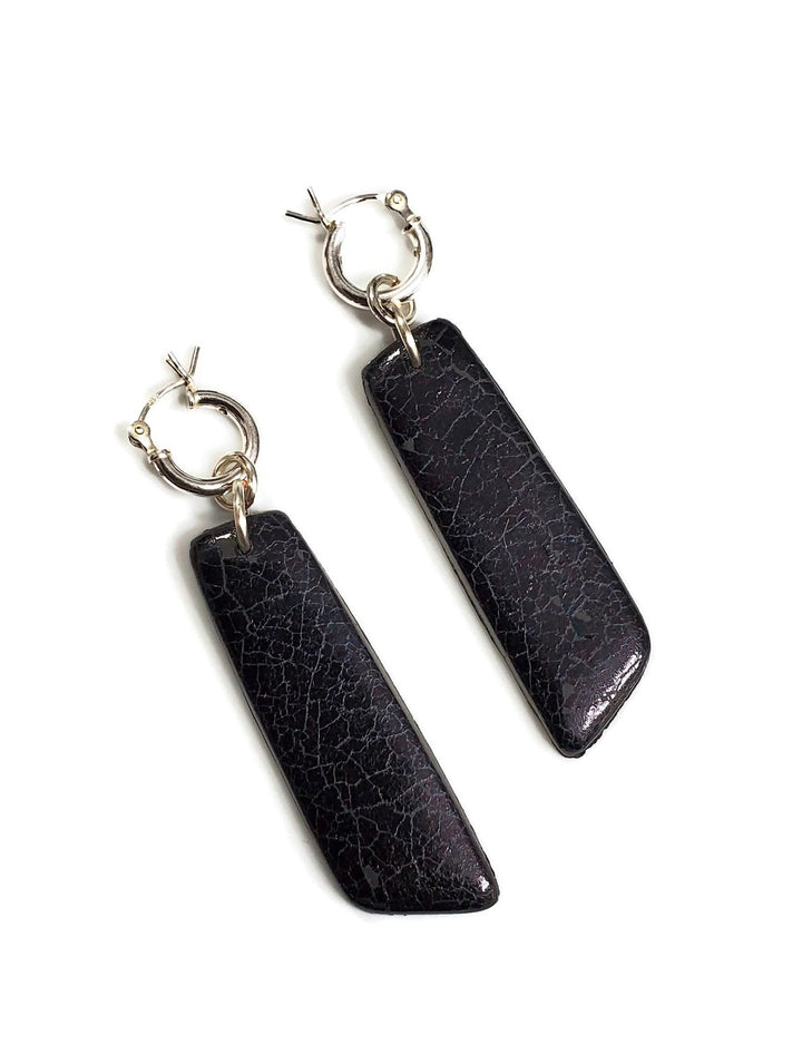 Long Strip Dangle Earring - Black-Earrings-PME25 #1 Black Crackle-Shiny Black Crackle-Tiry Originals, LLC