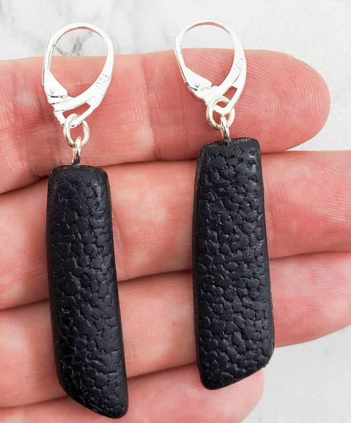 Long Strip Dangle Earring - Black-Earrings-Tiry Originals, LLC