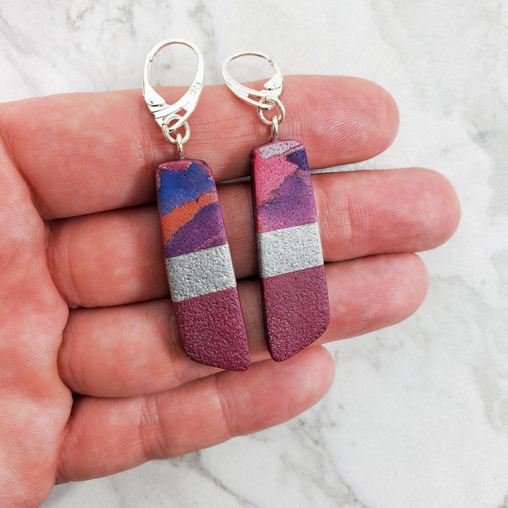 Long Strip Dangle Earrings - Marbled - Viva Magenta-Earrings-Tiry Originals, LLC