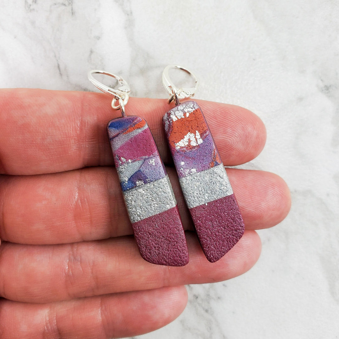 Long Strip Dangle Earrings - Marbled - Viva Magenta-Earrings-Tiry Originals, LLC