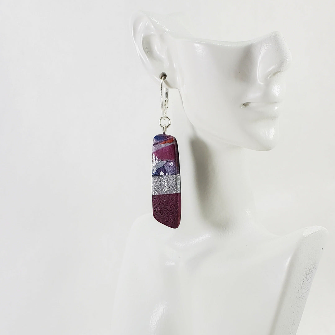 Long Strip Dangle Earrings - Marbled - Viva Magenta-Earrings-Tiry Originals, LLC