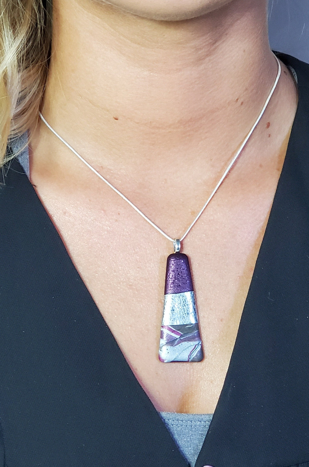 Long Triangle Pendant - Terracotta-Sale-PMP53 Earthy 1-Burgundy/Silver/Black-Tiry Originals, LLC