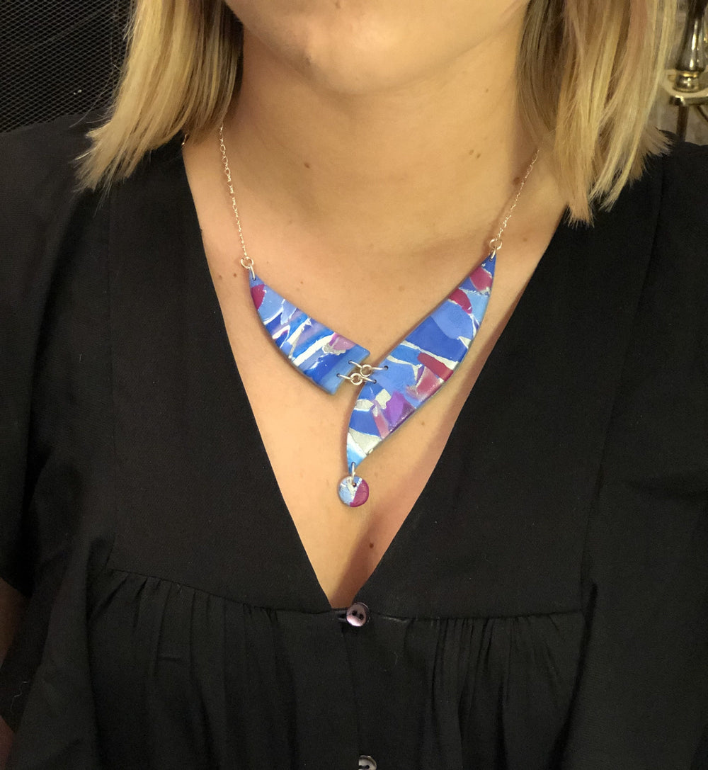 Marbled 2 Piece Shard Necklace - Blue-Sale-Tiry Originals, LLC
