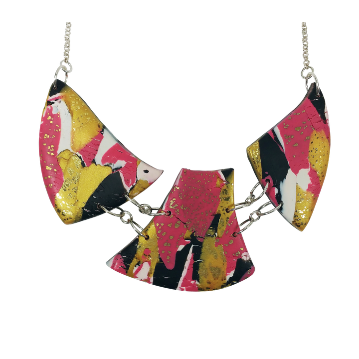 Marbled and Mosaic 3 Piece w/Link Necklace - A Day in Paris-Sale-PMN05-Pink-Tiry Originals, LLC