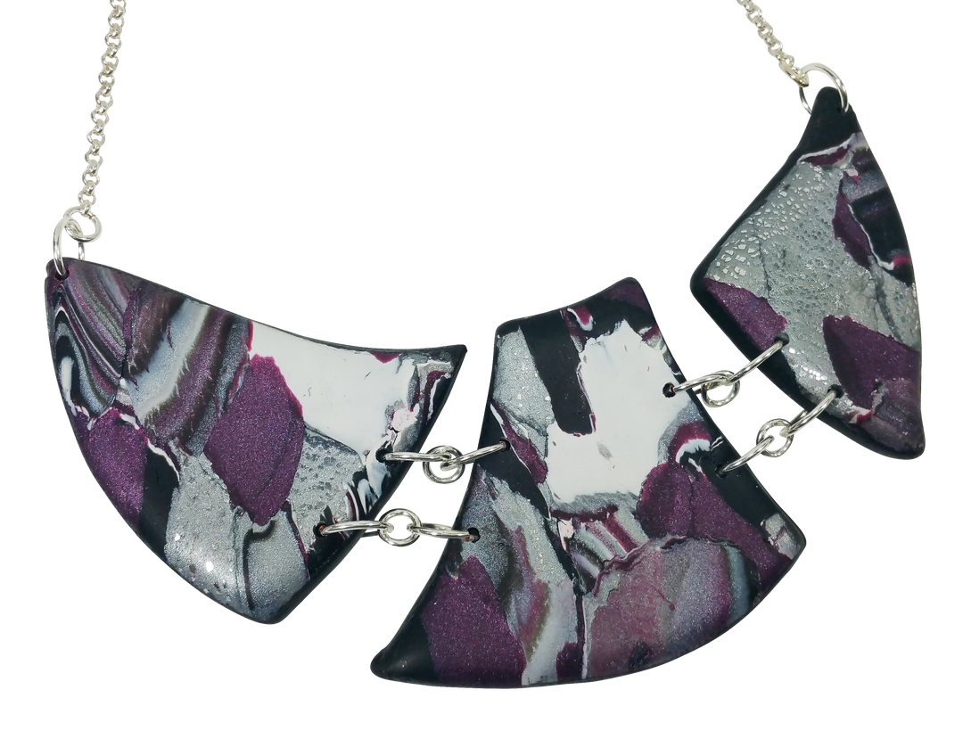 Marbled and Mosaic 3 Piece w/Link Necklace - Amaranthine-Sale-Tiry Originals, LLC