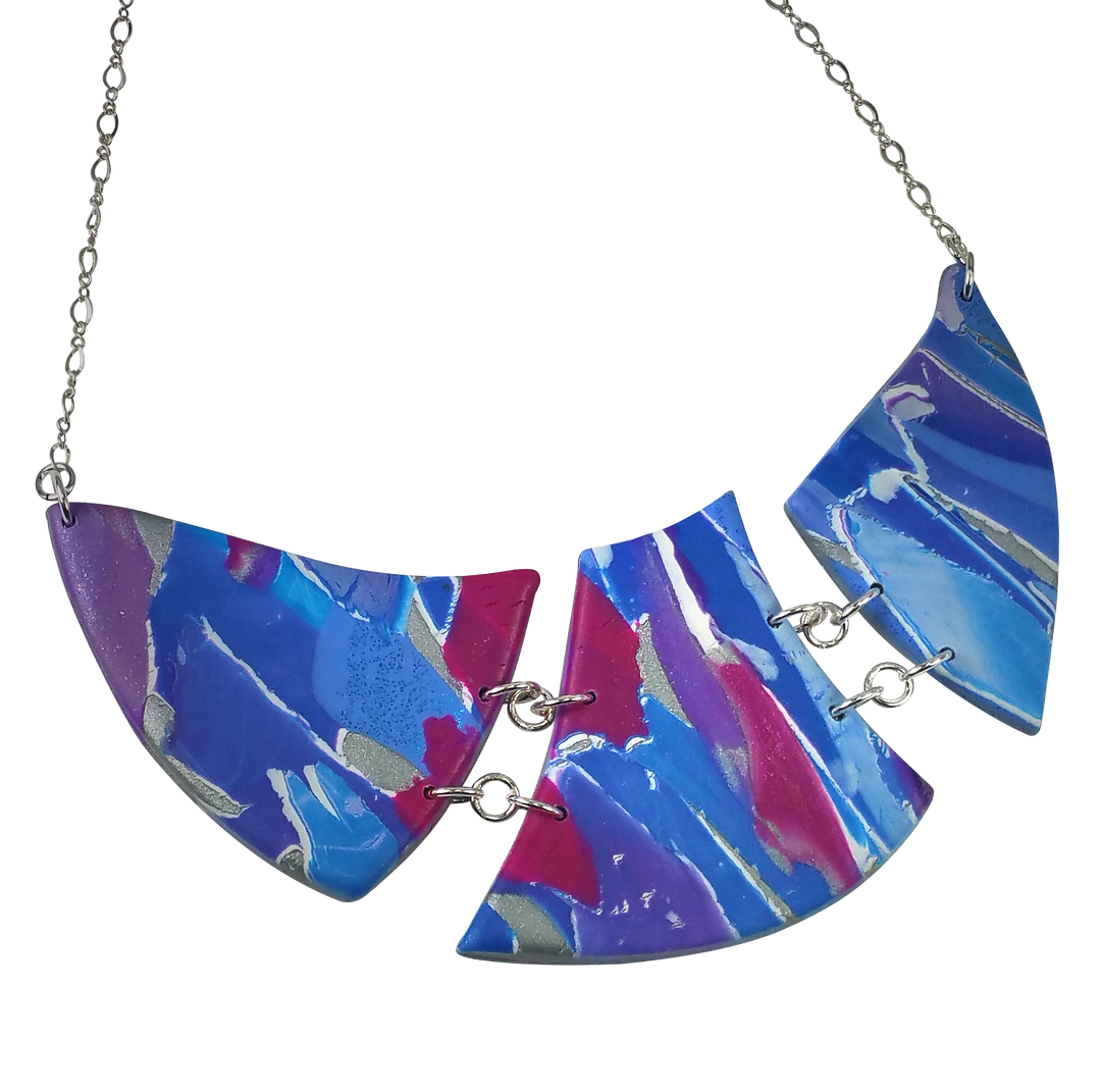 Marbled and Mosaic 3 Piece w/Link Necklace - Blue-Sale-Tiry Originals, LLC