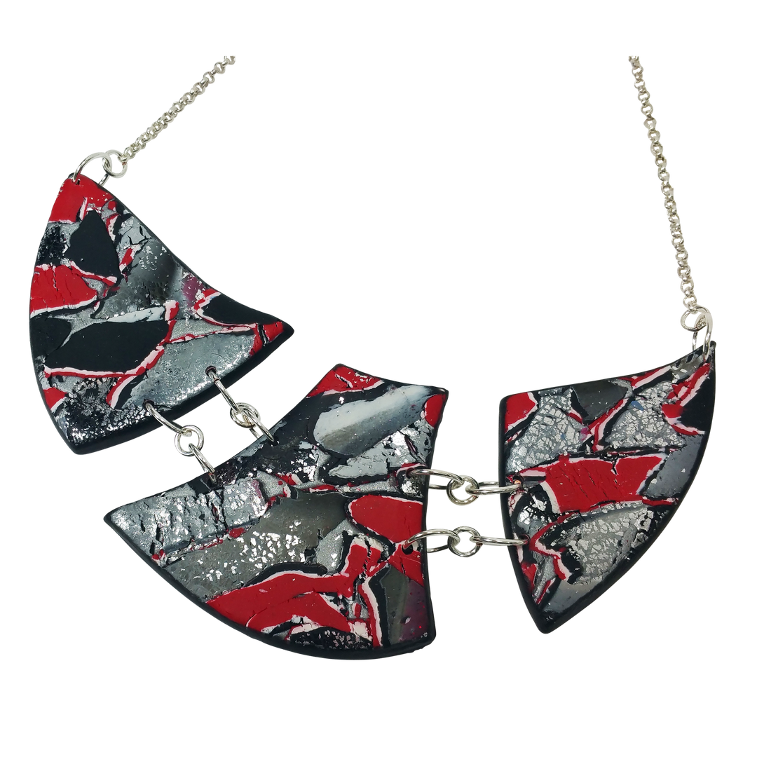 Marbled and Mosaic 3 Piece w/Link Necklace - Scarlett-Necklace-PMN05 Red-Red-Tiry Originals, LLC