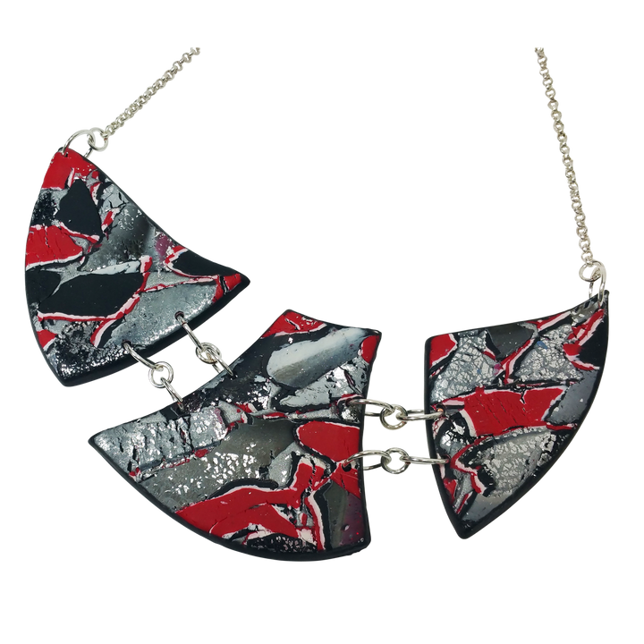 Marbled and Mosaic 3 Piece w/Link Necklace - Scarlett-Necklace-PMN05 Red-Red-Tiry Originals, LLC