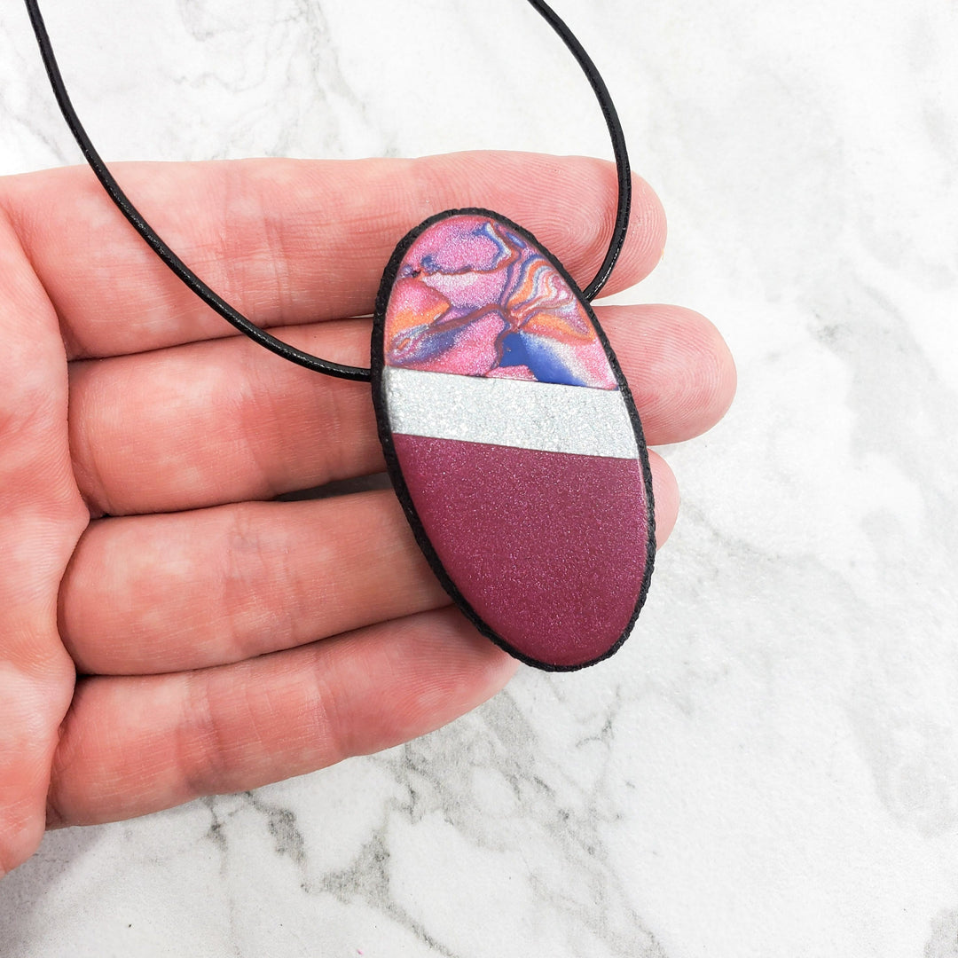 Medium Oval Pendant - Marbled - Viva Magenta-Pendants-Tiry Originals, LLC