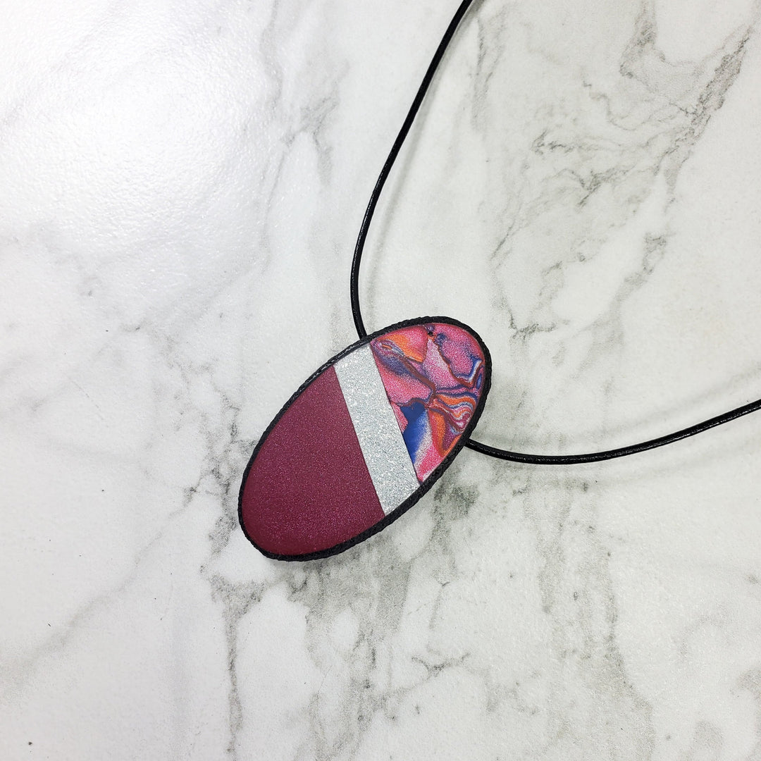 Medium Oval Pendant - Marbled - Viva Magenta-Pendants-Tiry Originals, LLC