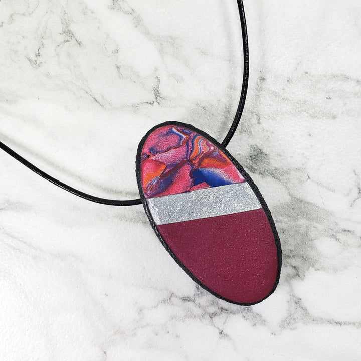 Medium Oval Pendant - Marbled - Viva Magenta-Pendants-Tiry Originals, LLC