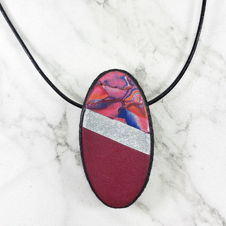 Medium Oval Pendant - Marbled - Viva Magenta-Pendants-Tiry Originals, LLC