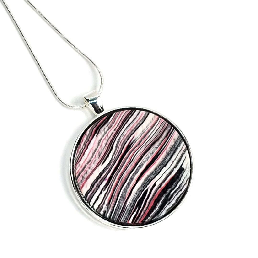 Medium Round Pendant - Various Colors-Sale-PMP05 #H-Pink Stripes #H-Tiry Originals, LLC