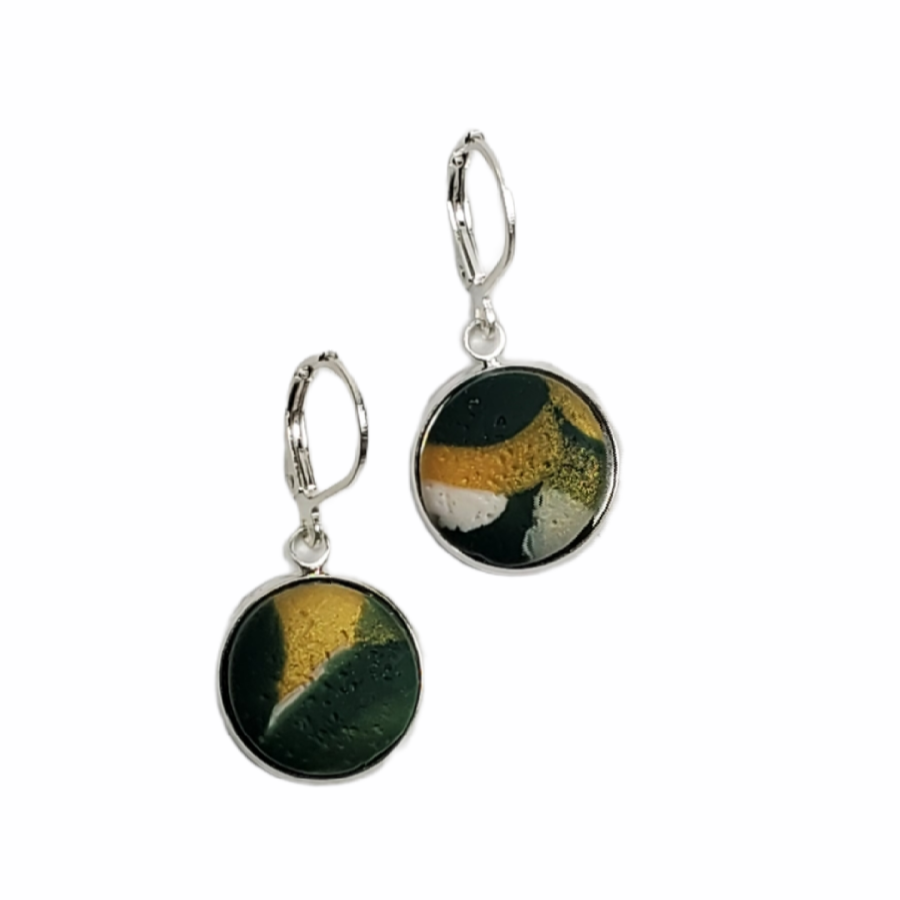 Milwaukee Bucks Dangle Earring - 14mm Round Bezel - Stylish Fan Accessory-Earrings--Tiry Originals, LLC