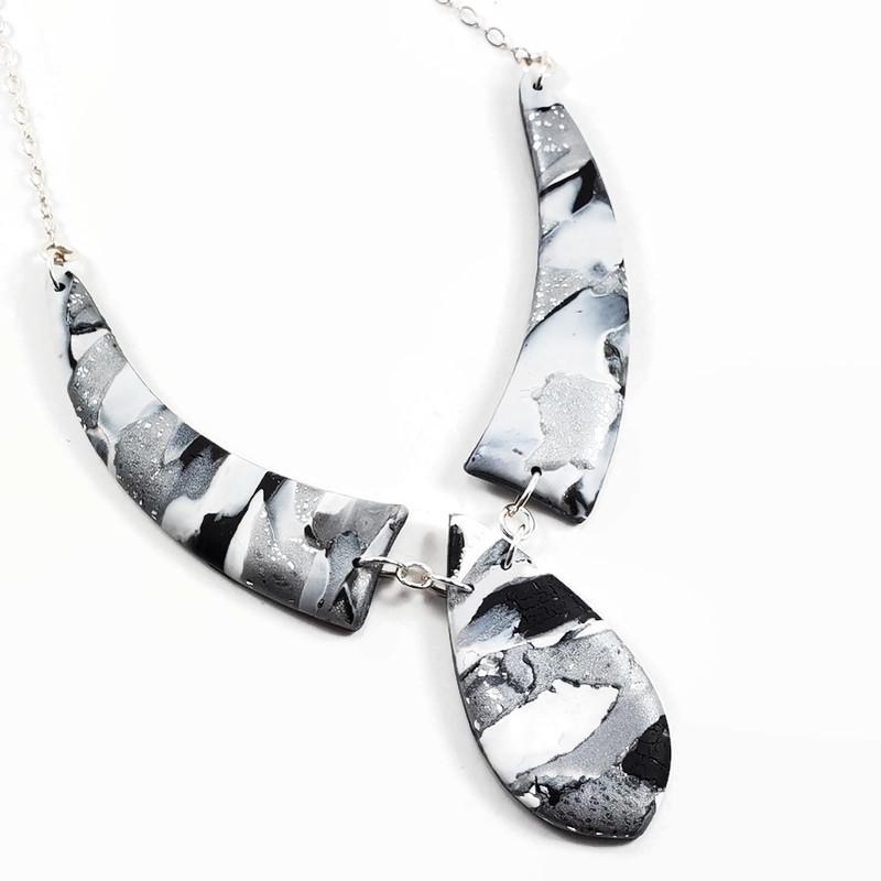 Mosaic 3 Piece Drop Necklace - Calacatta-Necklace-PMN06 #1 BW-Option 1-Tiry Originals, LLC