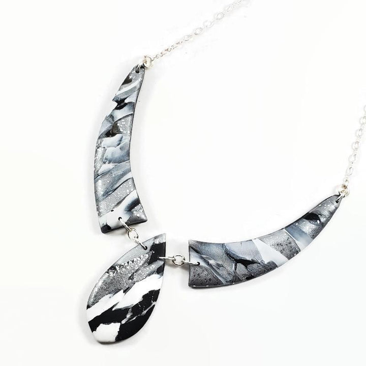 Mosaic 3 Piece Drop Necklace - Calacatta-Necklace-PMN06 #2 BW-Option 2-Tiry Originals, LLC