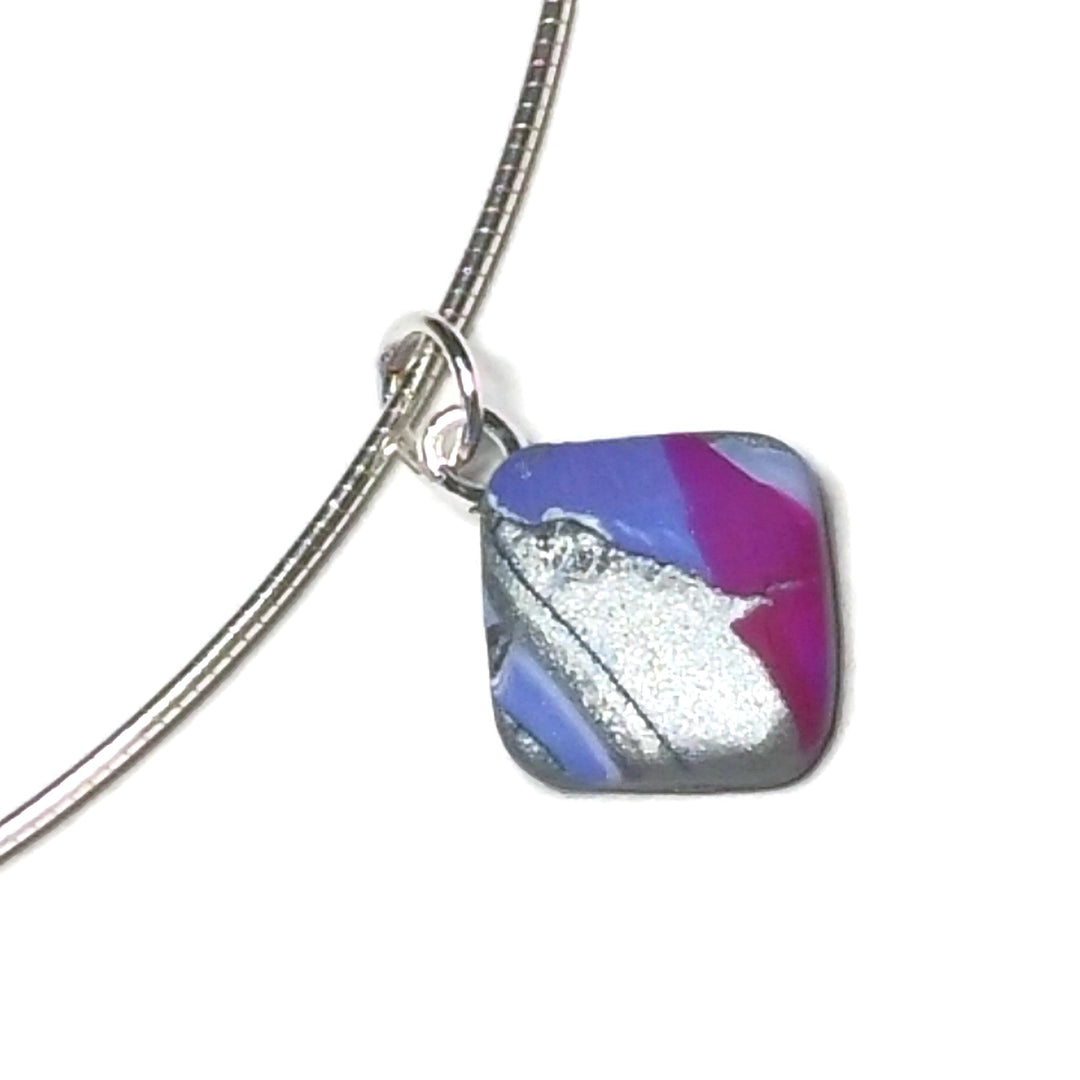 Multicolored Diamond Dangle Pendant - Marbled - Mosaic Pendant - Pink Teal Blue-Sale-PMP57 Blue-Blue/Fuchsia-Tiry Originals, LLC