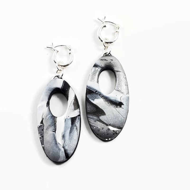 Oval Cutout Dangle Earring - Calacatta-Earrings-PME28 #1-Oval Cutout - BW-Tiry Originals, LLC