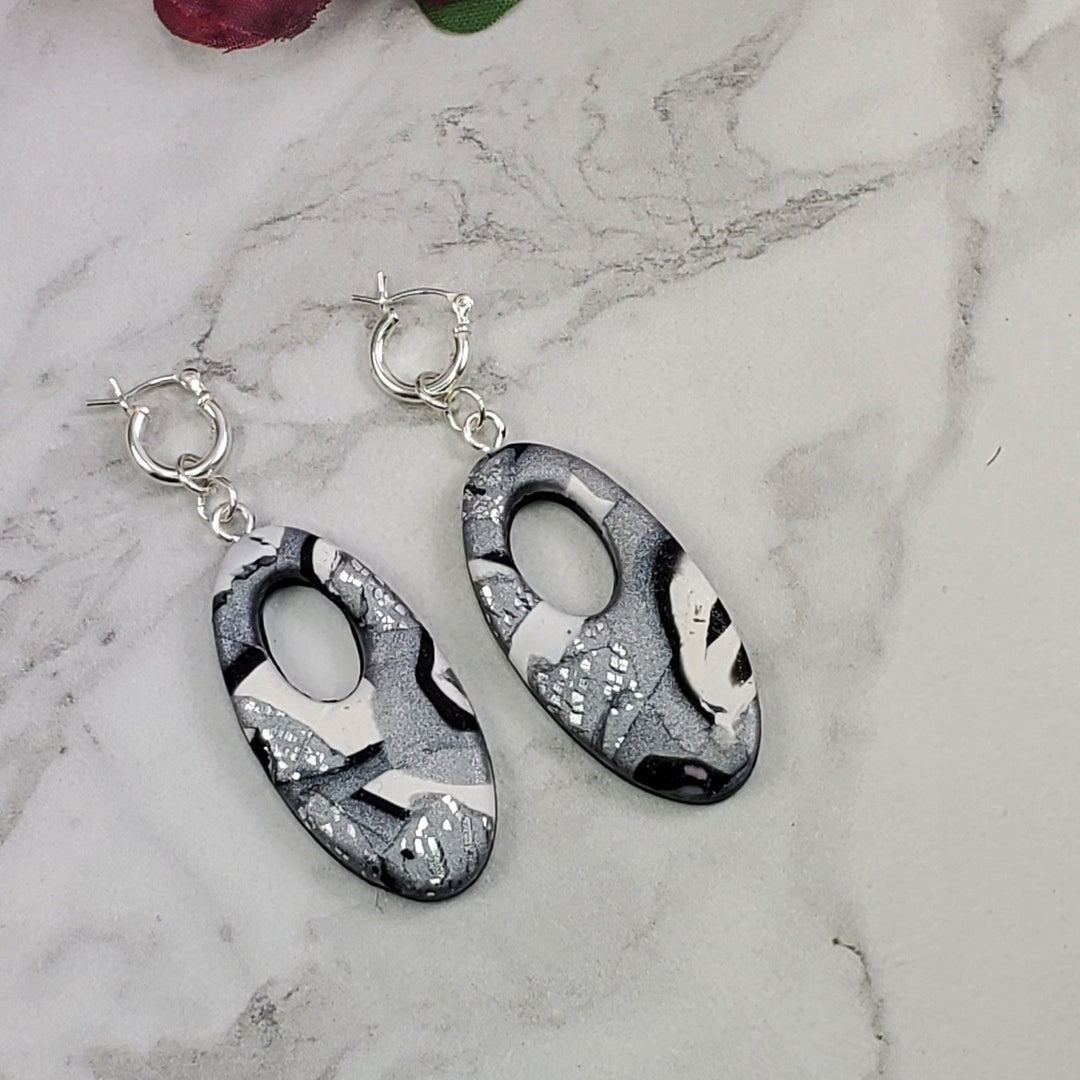 Oval Cutout Dangle Earring - Calacatta-Earrings-PME28 #2-Oval Cutout - BWS #2-Tiry Originals, LLC