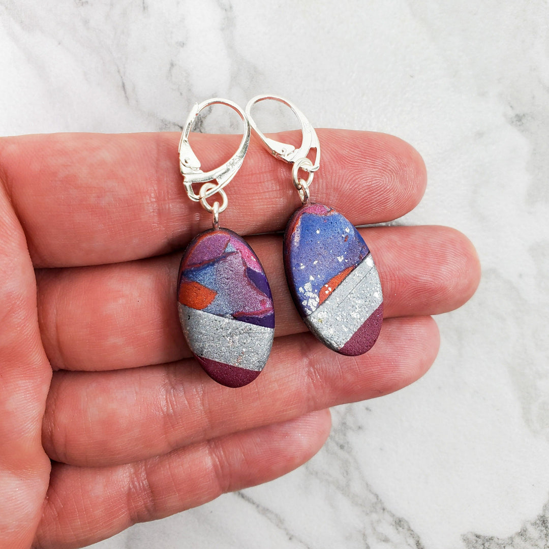 Oval Dangle Earring - Marbled - Viva Magenta-Earrings-Tiry Originals, LLC