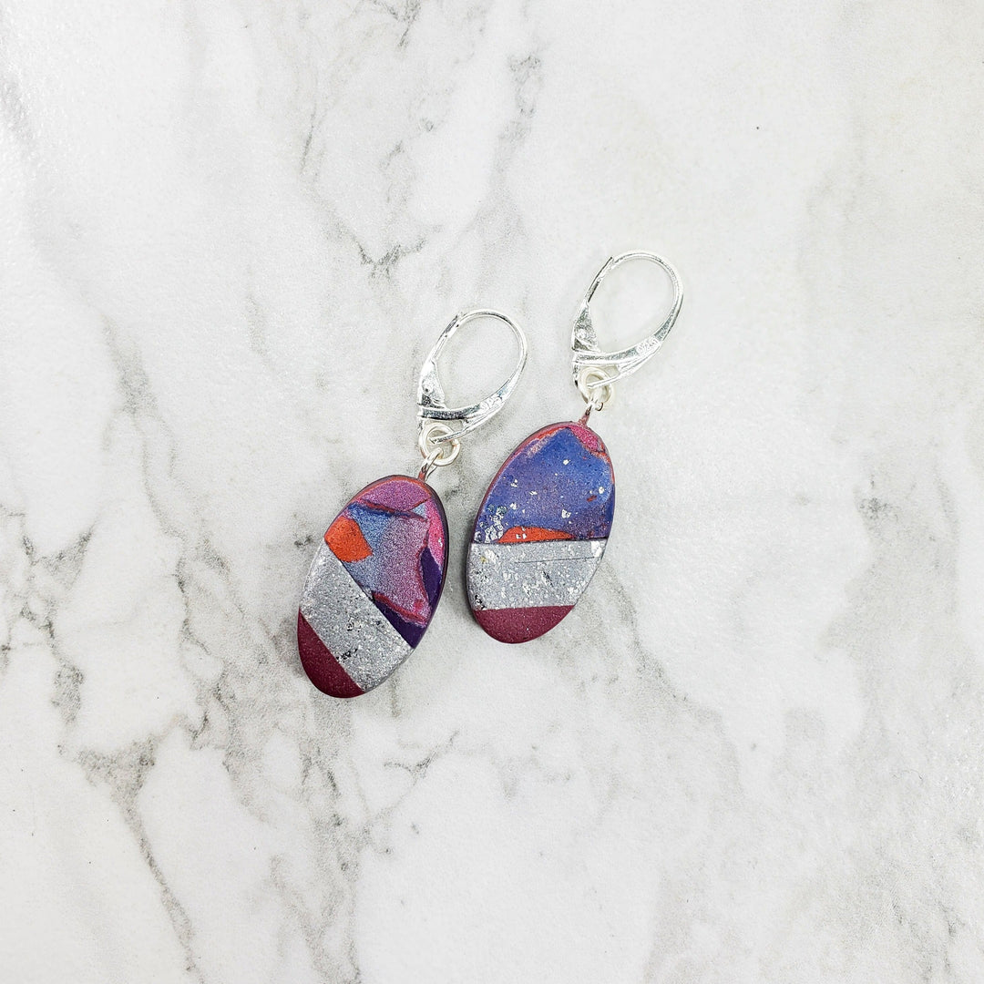 Oval Dangle Earring - Marbled - Viva Magenta-Earrings-Tiry Originals, LLC