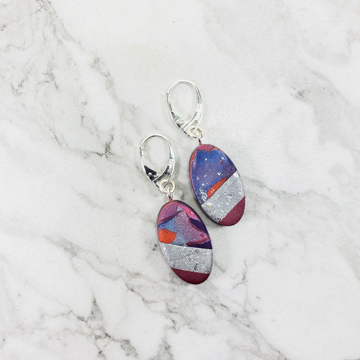 Oval Dangle Earring - Marbled - Viva Magenta-Earrings-Tiry Originals, LLC