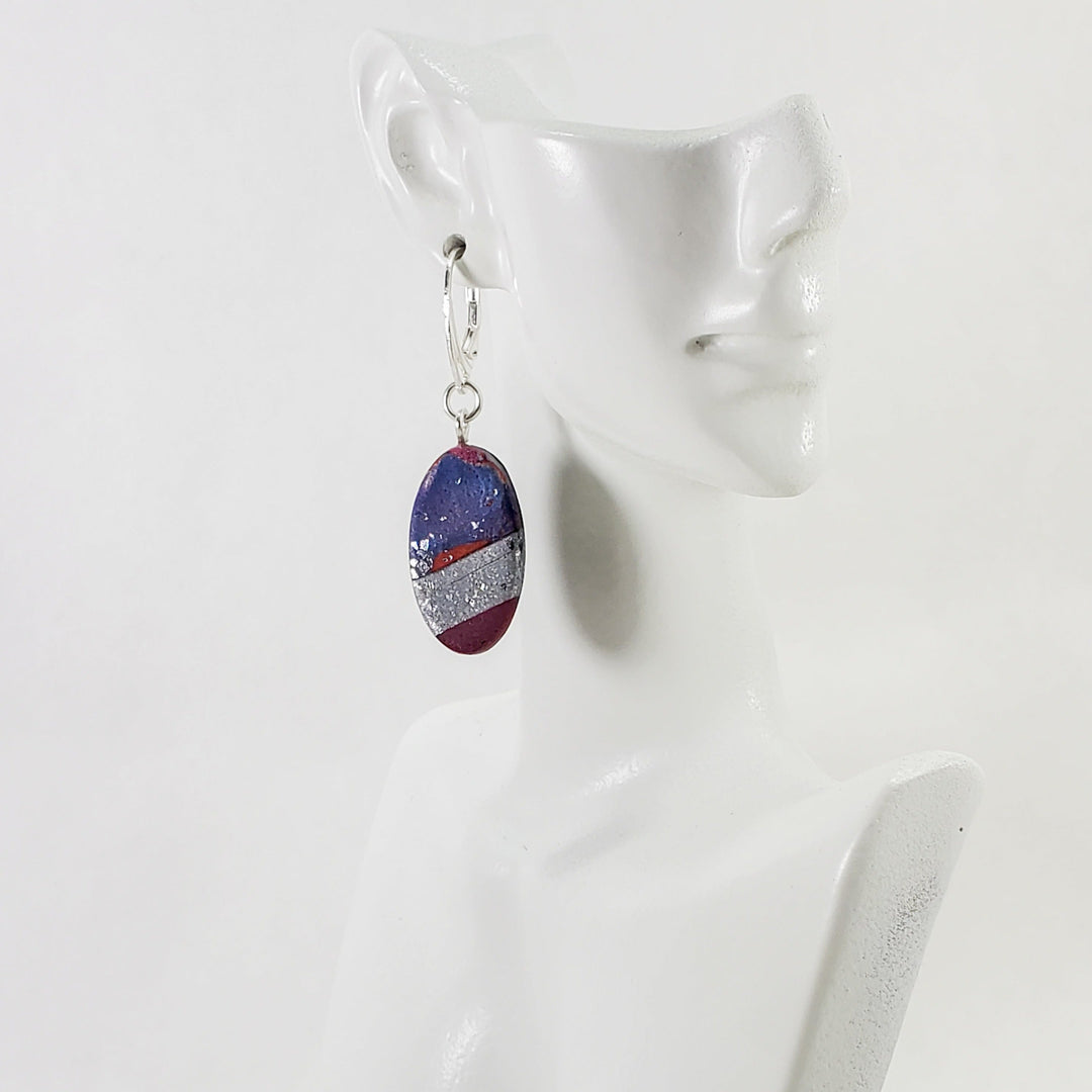 Oval Dangle Earring - Marbled - Viva Magenta-Earrings-Tiry Originals, LLC