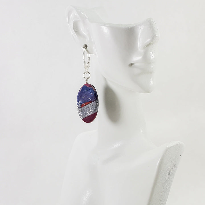 Oval Dangle Earring - Marbled - Viva Magenta-Earrings-Tiry Originals, LLC