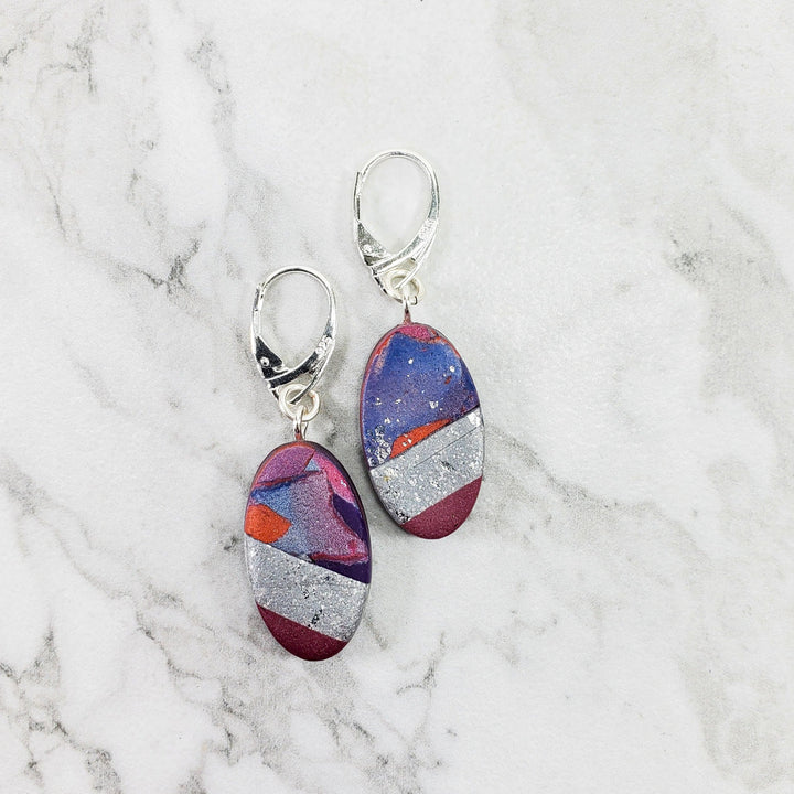 Oval Dangle Earring - Marbled - Viva Magenta-Earrings-Tiry Originals, LLC