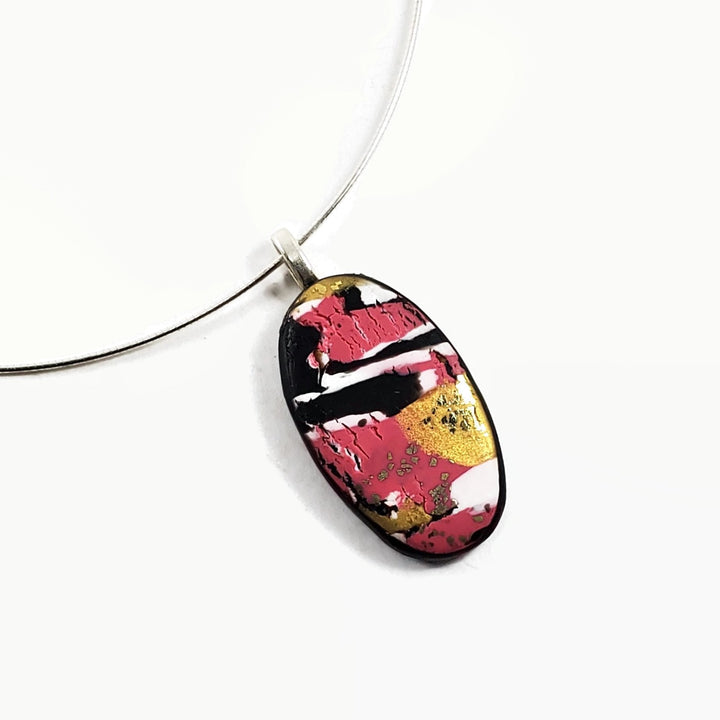 Oval Pendant - A Day in Paris-Sale-PMP31 Paris1-Pink/Black/Gold-Tiry Originals, LLC