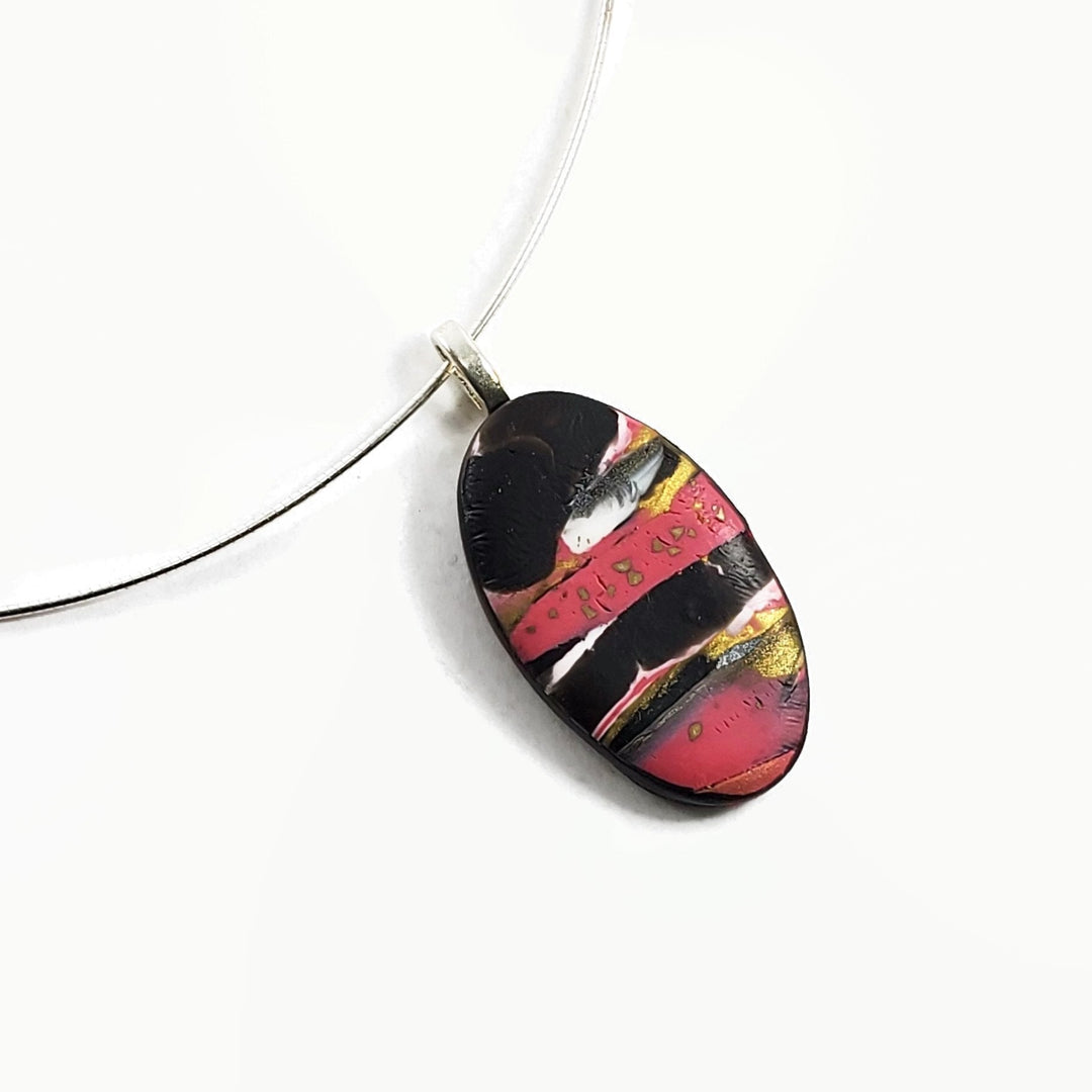 Oval Pendant - A Day in Paris-Sale-PMP31 Paris2-Pink/Black/Gold Var 2-Tiry Originals, LLC