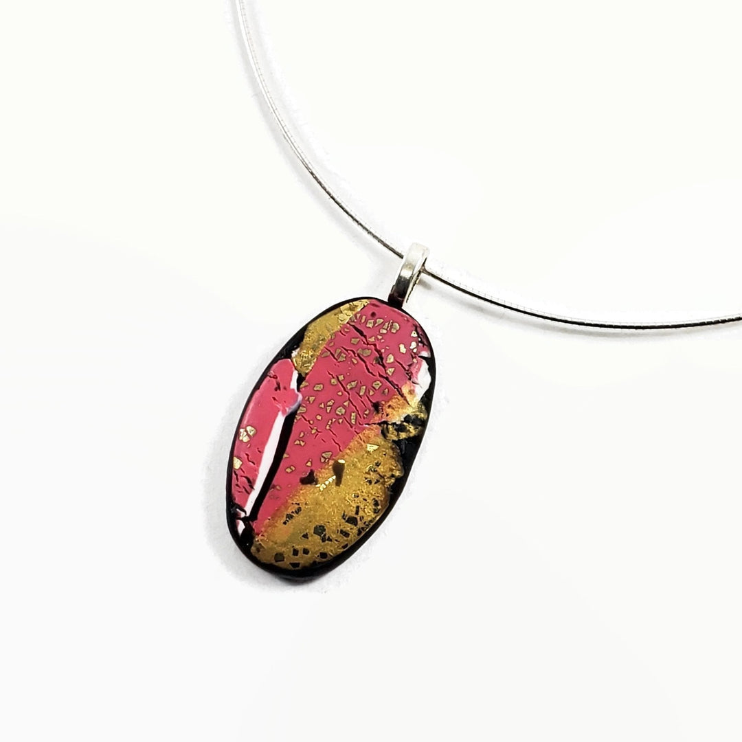 Oval Pendant - A Day in Paris-Sale-PMP31 Paris3-Pink/Black/Gold Var 3-Tiry Originals, LLC