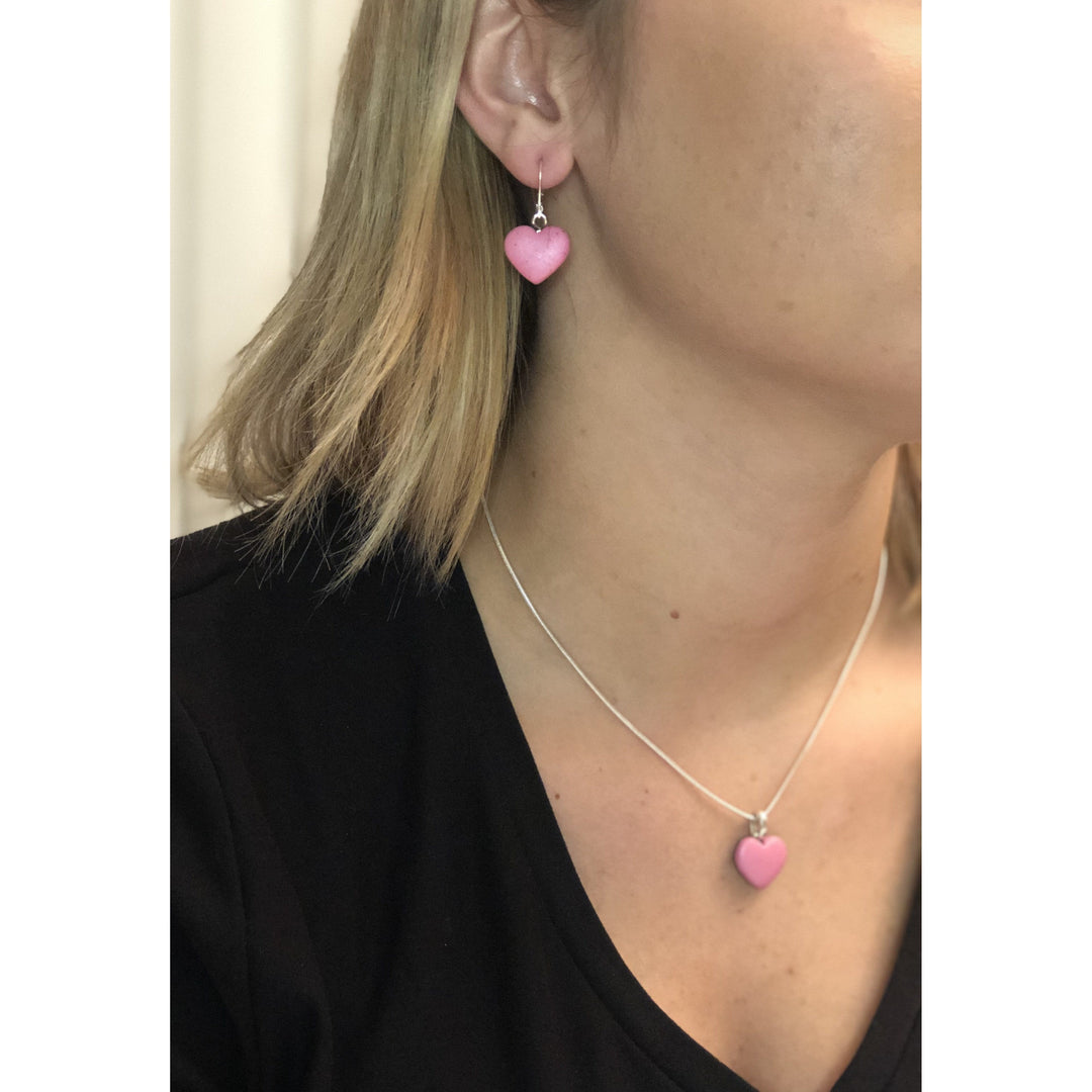 Pink Heart Earrings - Matte Dangle-Earrings-PME18 Pink Heart-Pink-Tiry Originals, LLC