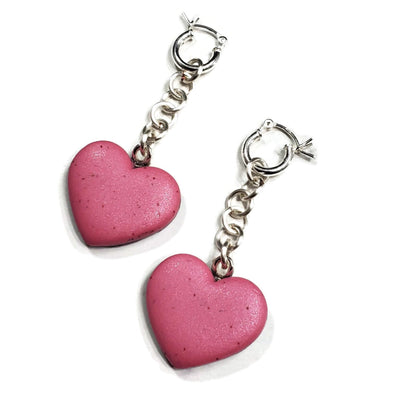 Pink Heart Link Dangle Earrings - Matte-Earrings-PME33-Pink-Tiry Originals, LLC