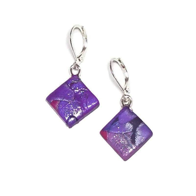 Purple Marbled Diamond Dangle Earring - Purple Marble Earrings Mosaic Earrings-Sale-PME12 Purple Craz-Purple Craz 1-Tiry Originals, LLC