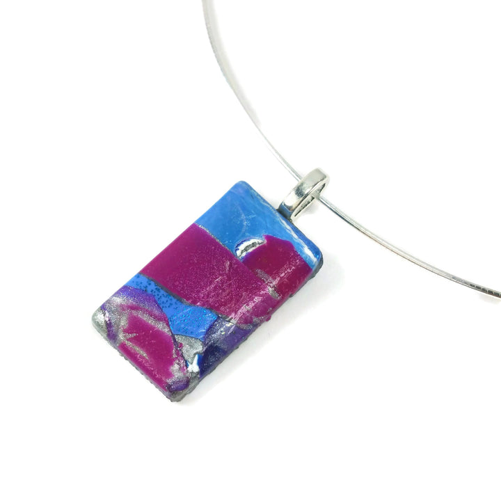 Rectangle Pendant - Fuchsia Blue Purple Mosaic Pendant - Marble Pendant-Sale-PMP38 #1-Option #1-Tiry Originals, LLC