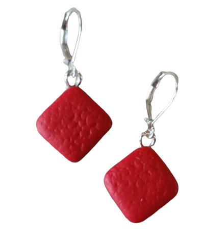 Red Diamond Dangle Earring - Red Earrings - Marble Earrings-Earrings-PME12 Matte red-Red Texture-Tiry Originals, LLC