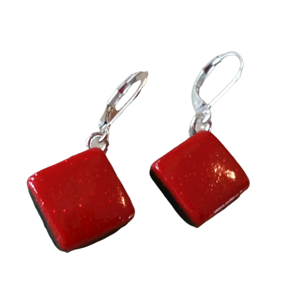 Red Diamond Dangle Earring - Red Earrings - Marble Earrings-Earrings-PME12 Shiny red-Shiny Red-Tiry Originals, LLC