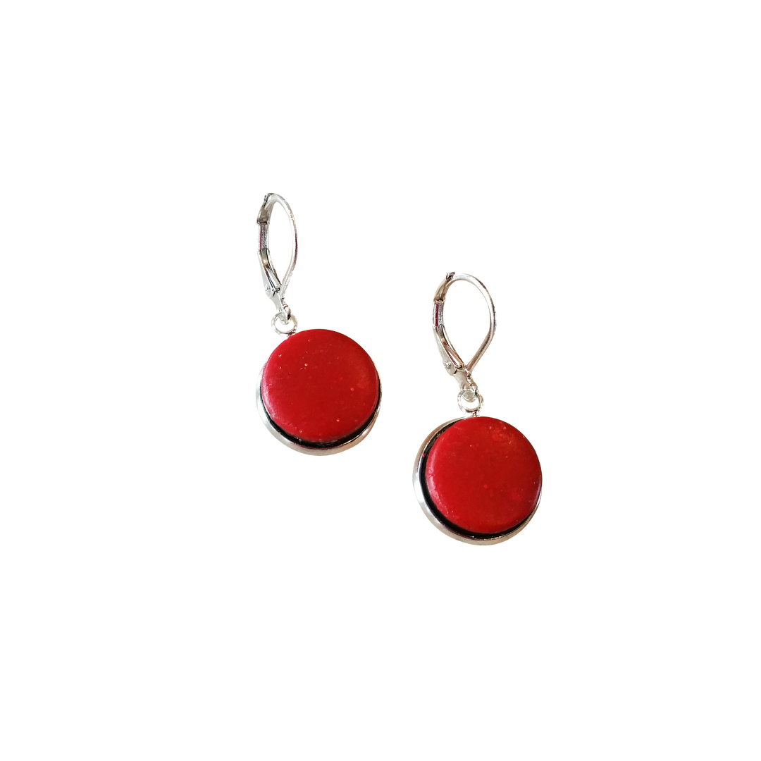 Red Round Bezel Dangle Earring-Earrings-PME05 1sr-Shiny Red-Tiry Originals, LLC