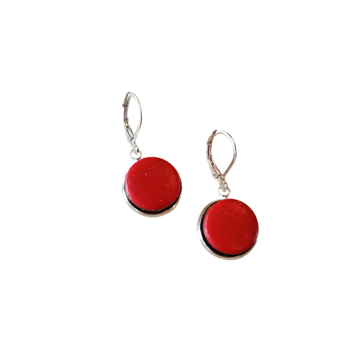 Red Round Bezel Dangle Earring-Earrings-PME05 1sr-Shiny Red-Tiry Originals, LLC