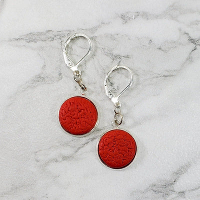 Red Round Bezel Dangle Earring-Earrings-PME05 2mrt-Matte Red Texture-Tiry Originals, LLC