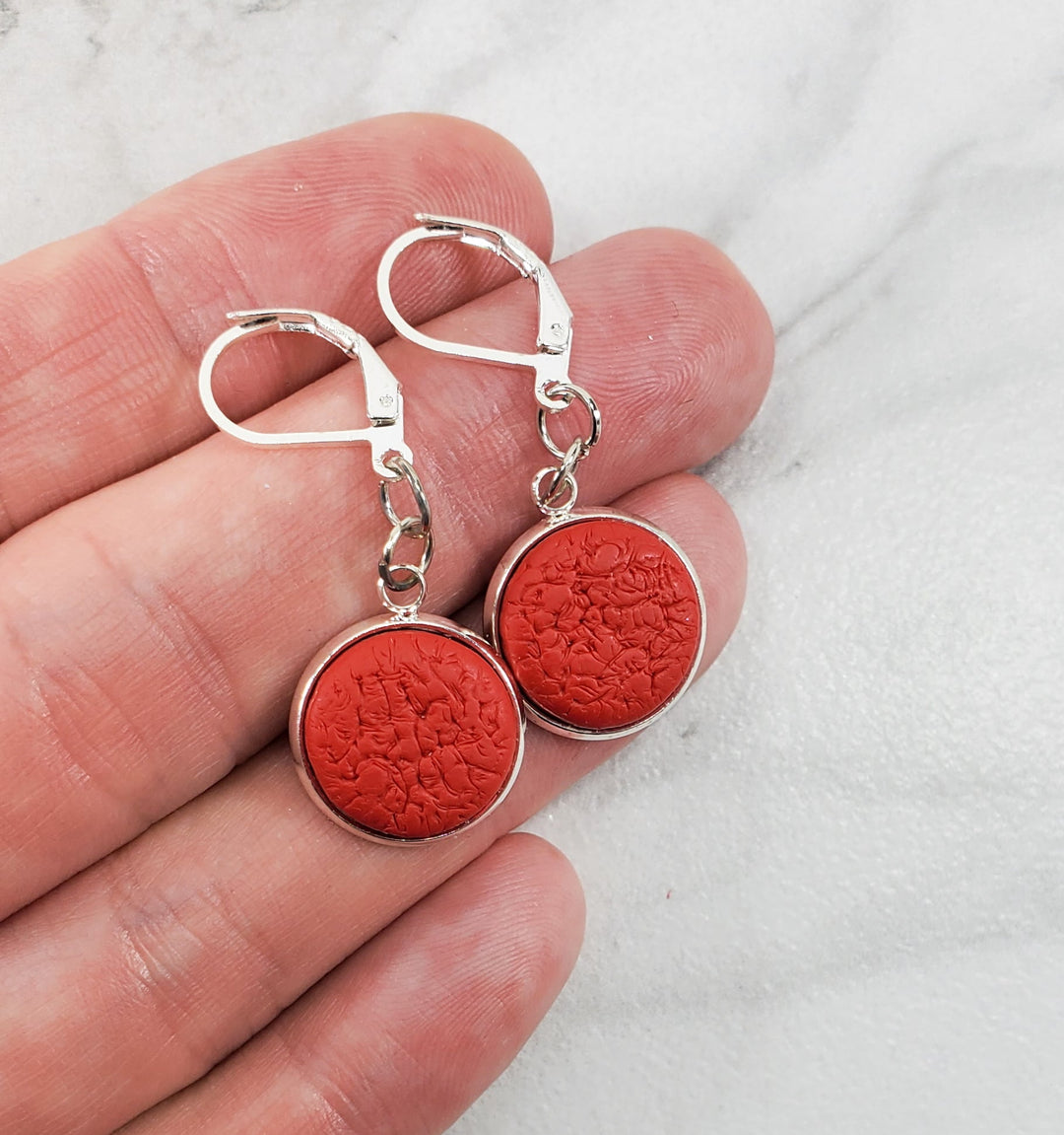 Red Round Bezel Dangle Earring-Earrings--Tiry Originals, LLC