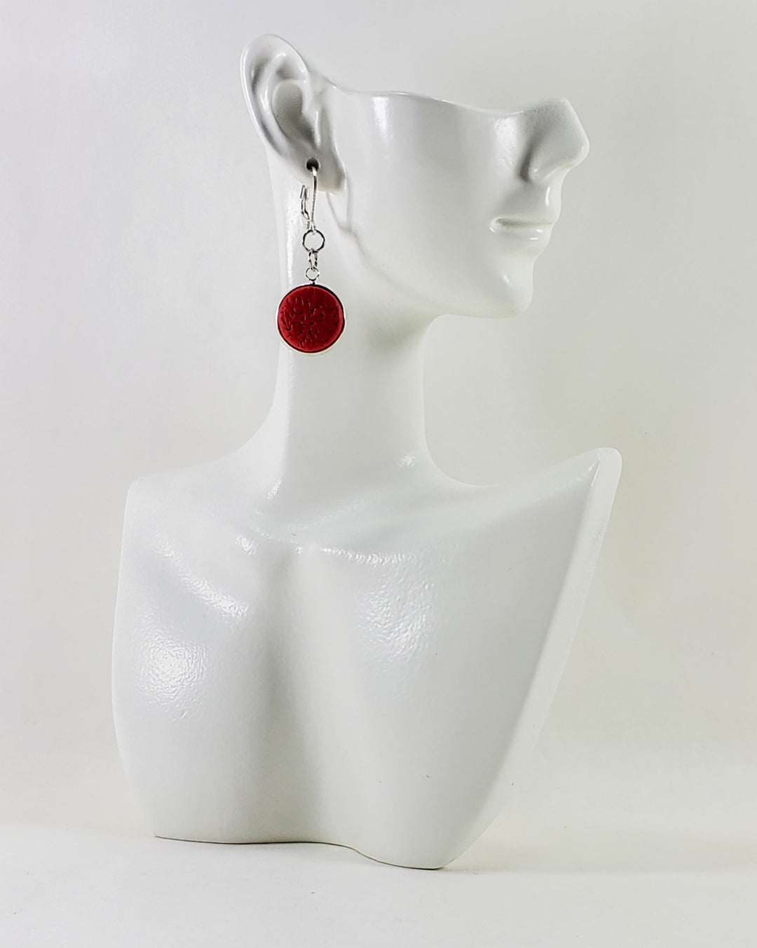 Red Round Bezel Dangle Earring-Earrings--Tiry Originals, LLC